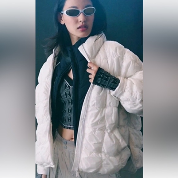 Free People Movement Scrunchy Glossy Pippa Puffer Jacket Pockets Zip White